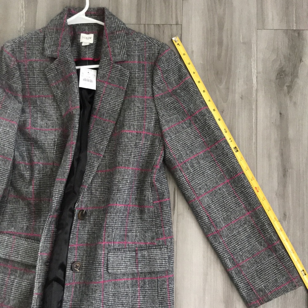 J Crew Glen Plaid Topcoat Wool Black Ivory Plum Size 4 - Picture 15 of 16